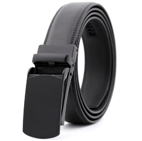 Black Textured Matte Adjustable Ratchet Slide Buckle Belt