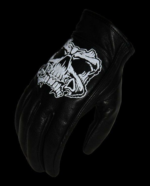 Reflective Skull Leather Motorcycle Gloves