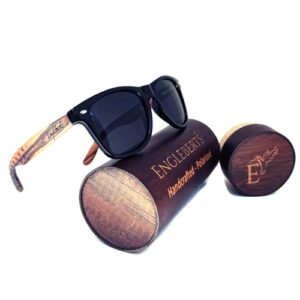 Engleberts Red Stripe Two Tone Polarized Engraved Sunglasses with Wood Case