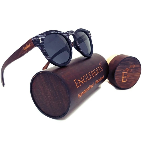Engleberts Polarized Granite Colored Frame Bamboo Sunglasses with Wood Case