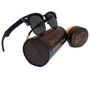 Engleberts Red Stripe Two Tone Polarized Engraved Sunglasses with Wood Case