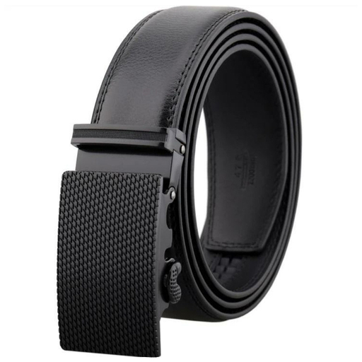 Black Leather Belt & Adjustable Slide Belt Buckle