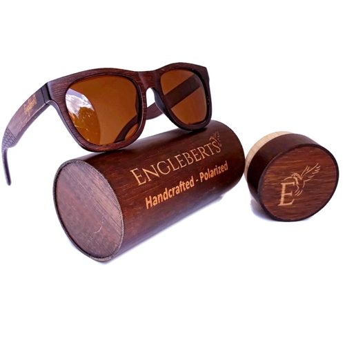 Engleberts Sienna Wooden Polarized Tea Lens Sunglasses With Bamboo Case