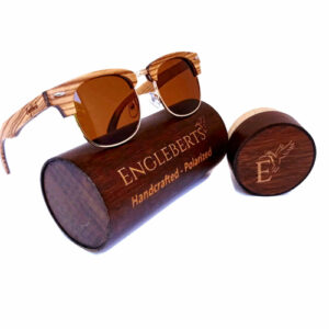 Engleberts Red Stripe Two Tone Polarized Engraved Sunglasses with Wood Case