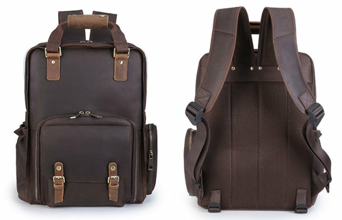 'The Gaetano' Large Leather Camera Bag Backpack with Tripod Holder