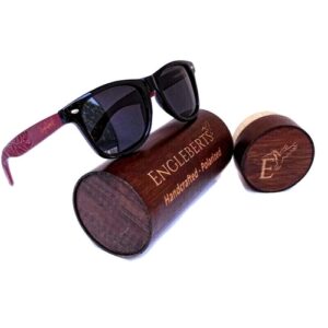 Engleberts Red Stripe Two Tone Polarized Engraved Sunglasses with Wood Case