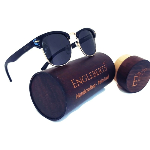 Engleberts Midnight Black Bamboo Club Sunglasses with Wood Case