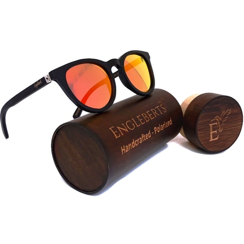 Engleberts Sunset Mirror Lenses Polarized Full Frame Black Bamboo Sunglasses with Case