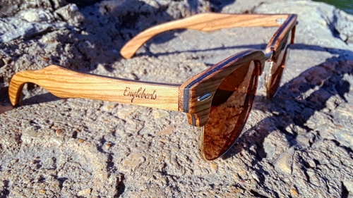 Engleberts Full Wood Half Rim Tea Colored Sunglasses with Bamboo Case