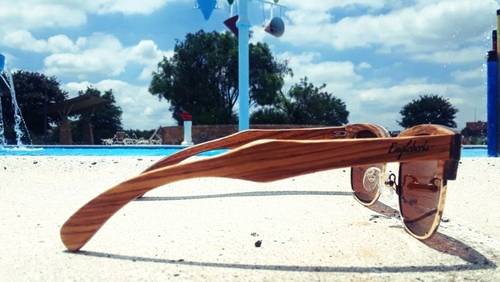 Engleberts Full Wood Half Rim Tea Colored Sunglasses with Bamboo Case