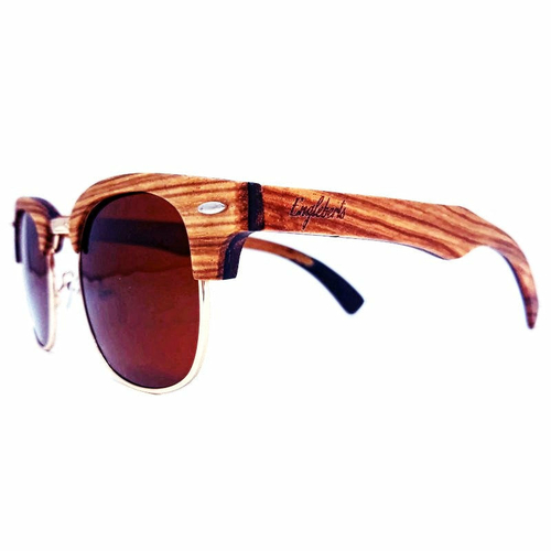 Engleberts Full Wood Half Wooden Rim Polarized Tea Lens Sunglasses with Wood Case