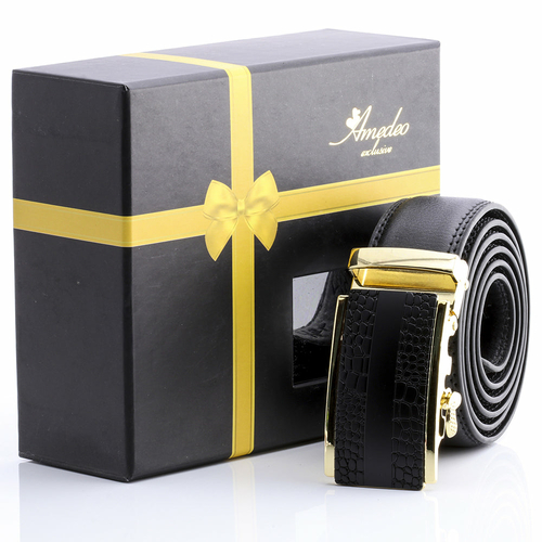 Men's Gold & Black Elegance Auto-Fit Ratchet Belt