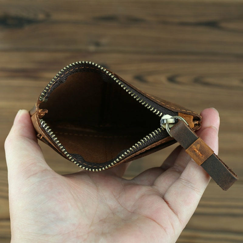 'The Cael' Handmade Leather Coin Purse with Zipper